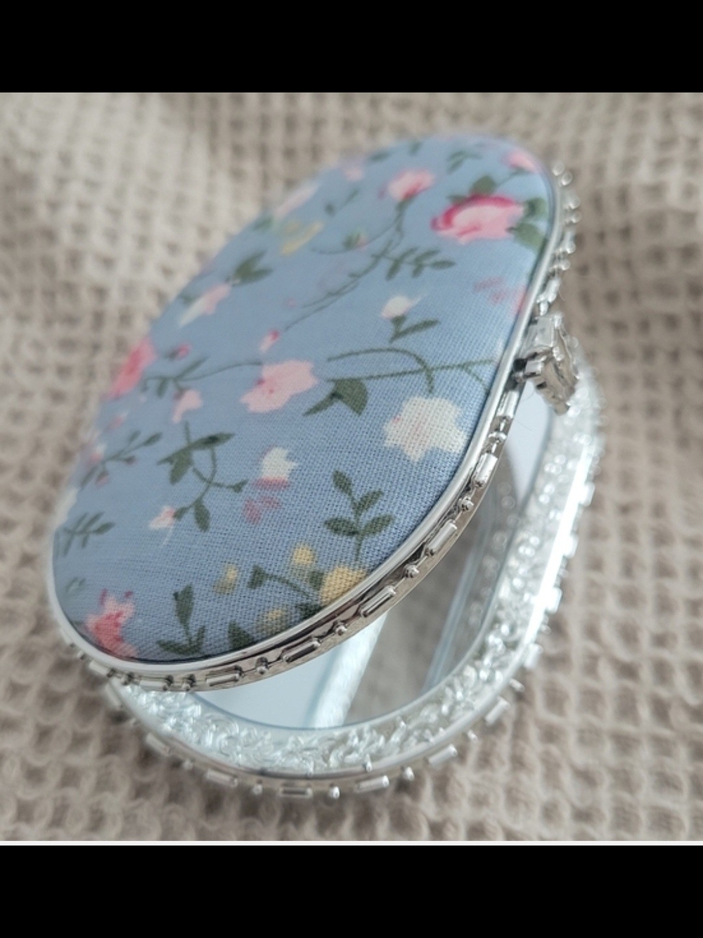 Floral Blue Oval Compact Mirror - Women Bags